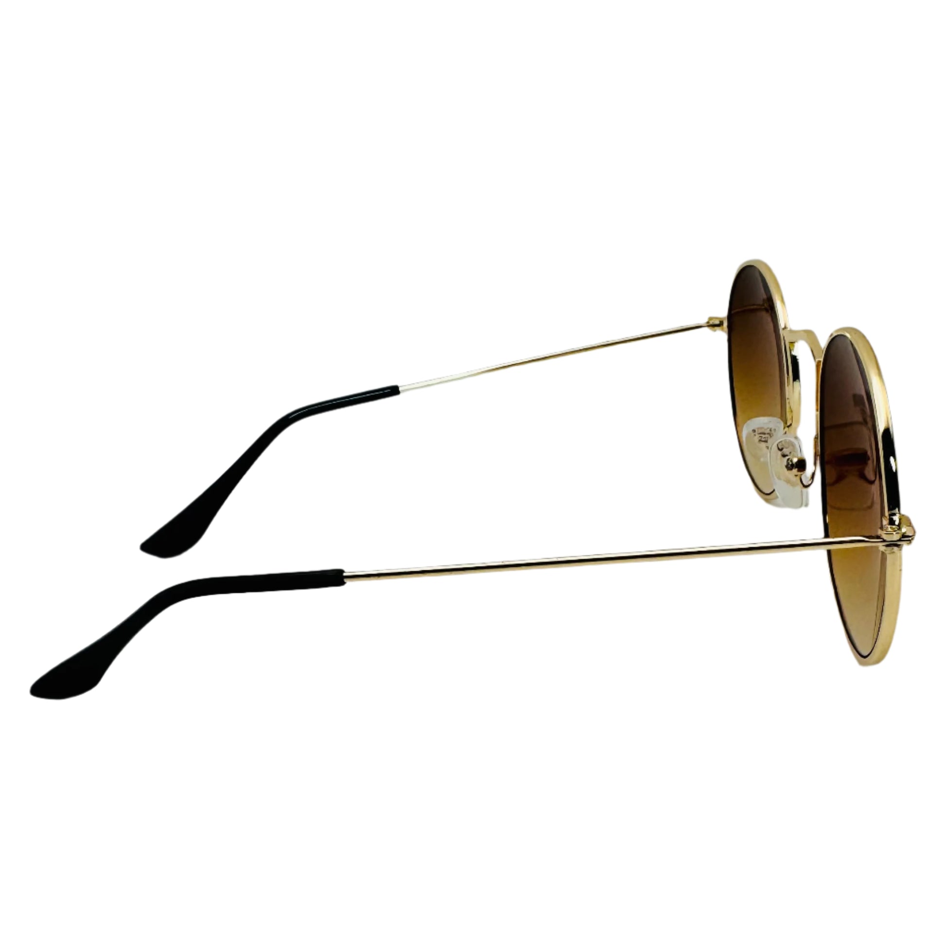 Brown Lens Retro Circle Sunglasses with Unique Nose Bridge