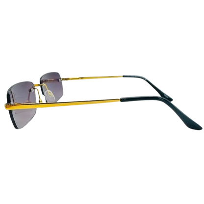 Sunglasses with yellow frame and black arms on a white background