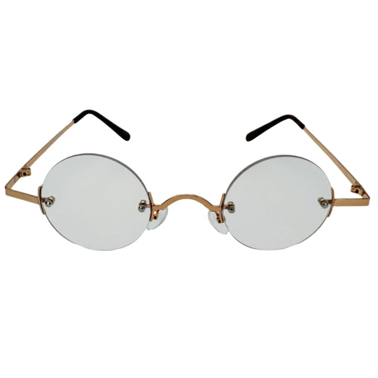Gold Small Rimless Circle Lens Non-Prescription Glasses