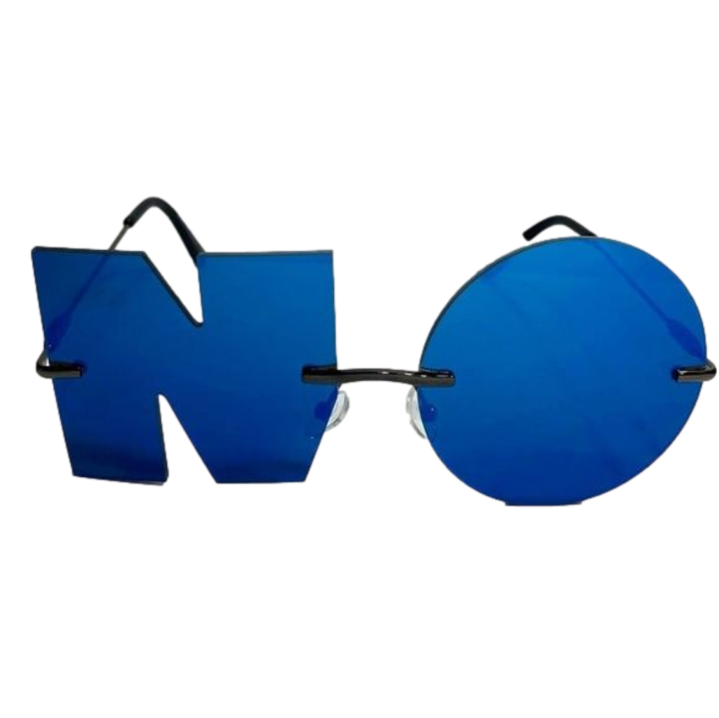 Blue Mirrored NO Novelty Sunglasses