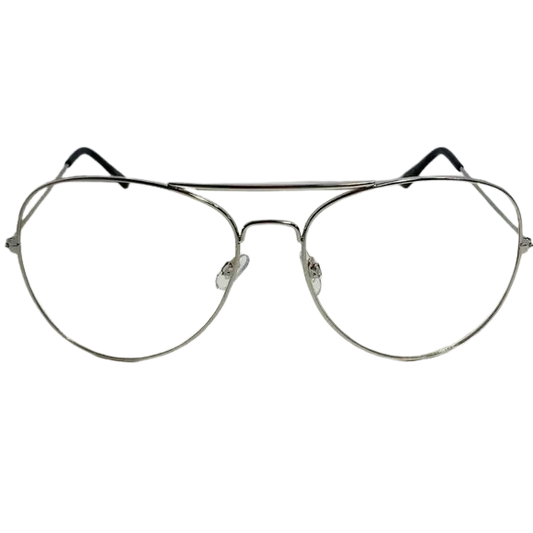 Aviator-style eyeglasses on a white background