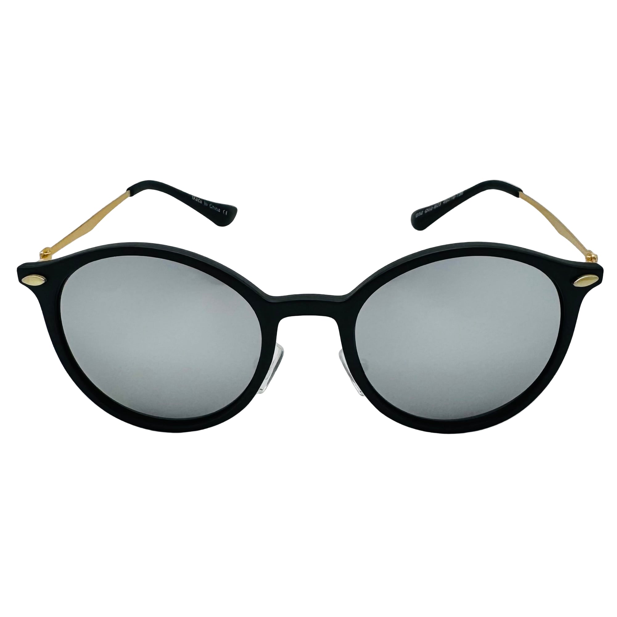 Black sunglasses with colorful embellishments on a white background