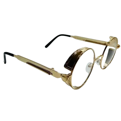 Gold Clear Lens Circle Glasses with Spring Accents - Non Prescription