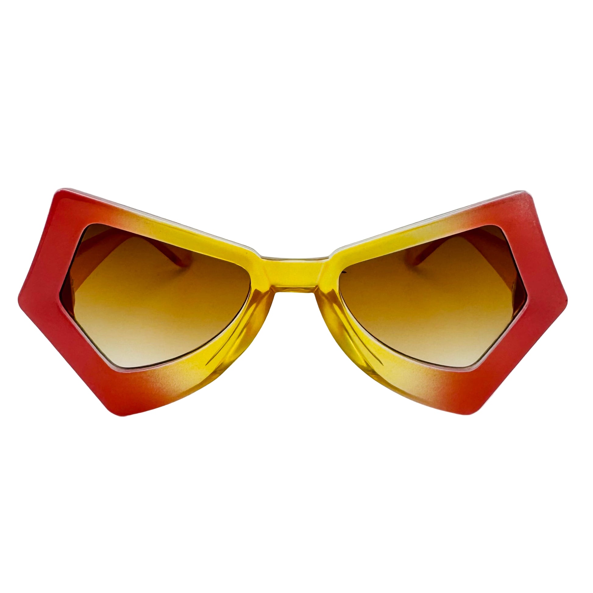 Sunglasses with red and yellow gradient frame on a white background
