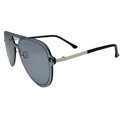 Sunglasses with black frame and gray lenses on a light gray background