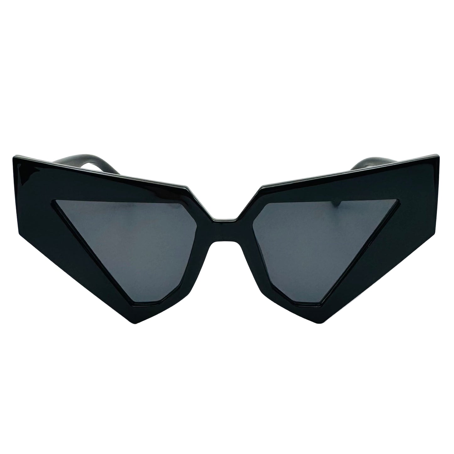 Black cat-eye sunglasses on a light gray background