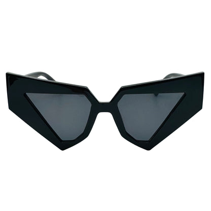 Black cat-eye sunglasses on a light gray background