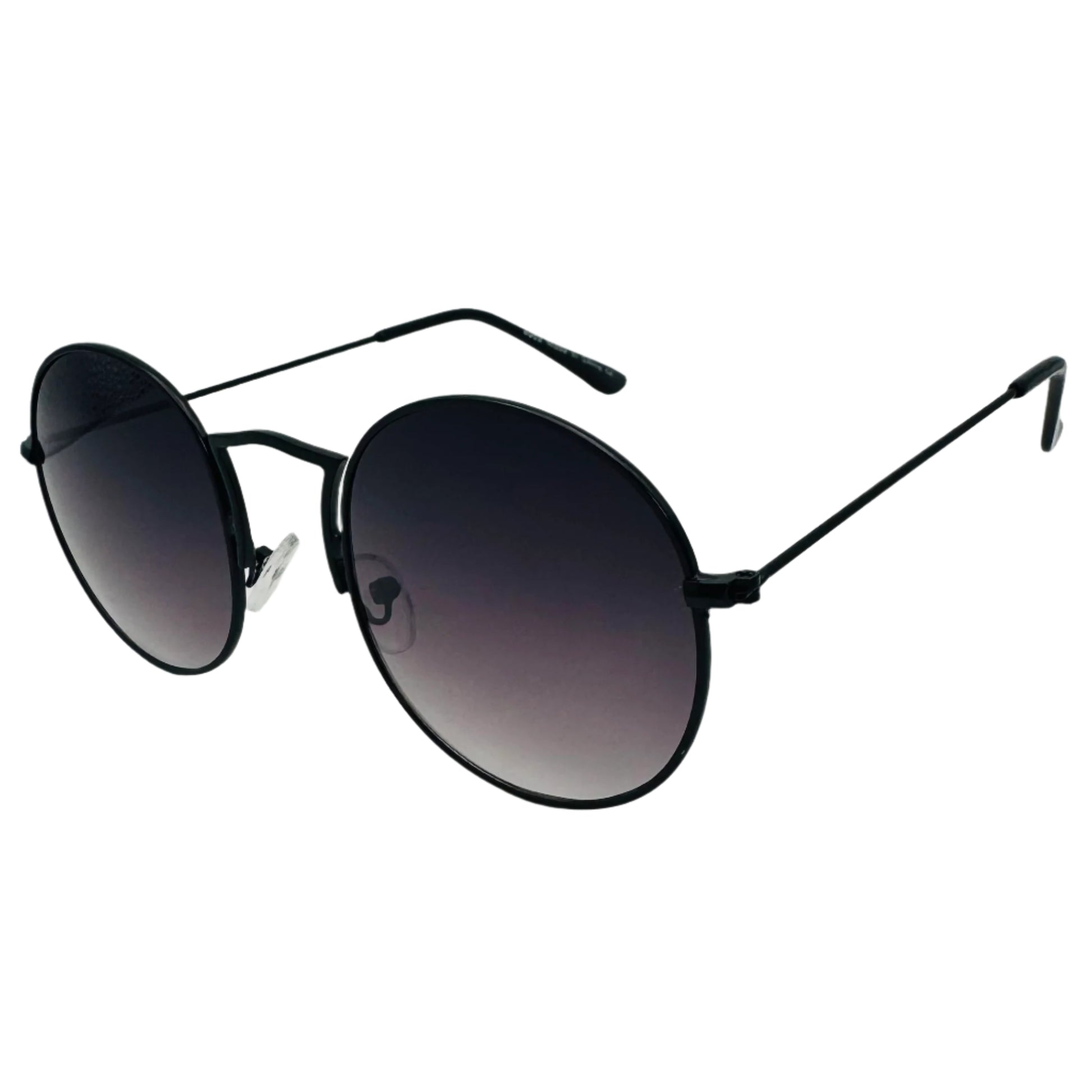 Black Lens Retro Circle Sunglasses with Unique Nose Bridge