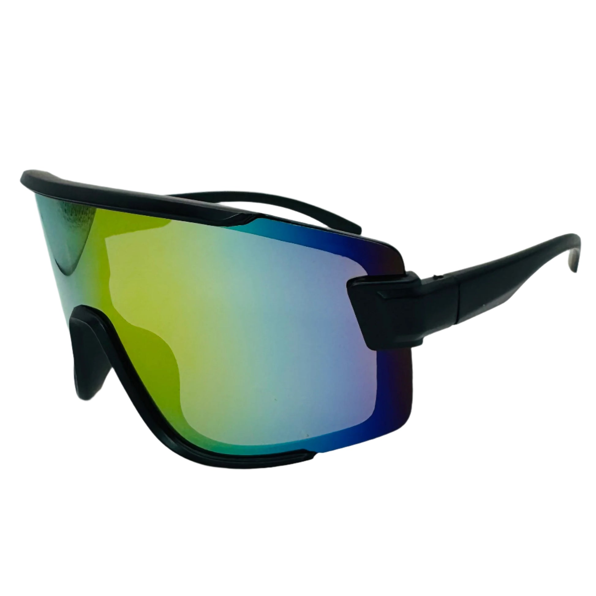 Black with Rainbow Mirror Lens Sport Wrap Sunglasses
