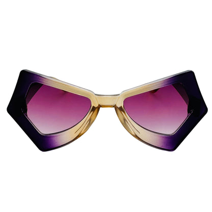 Sunglasses with purple lenses and a gradient frame on a white background