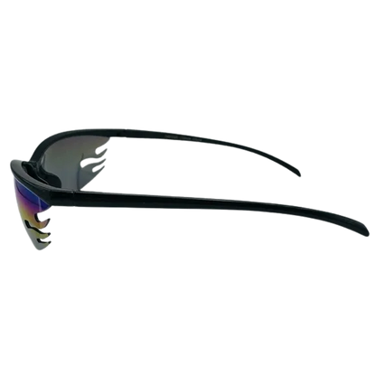 Black sunglasses with colorful lenses on a white background