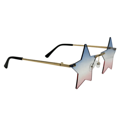 Blue/Red Rimless Star Sunglasses
