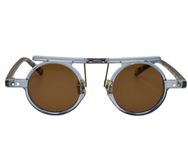 Blue Browbar Round Sunglasses