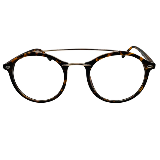 Tortoise/Gold Round Clear Lens Nerd Glasses