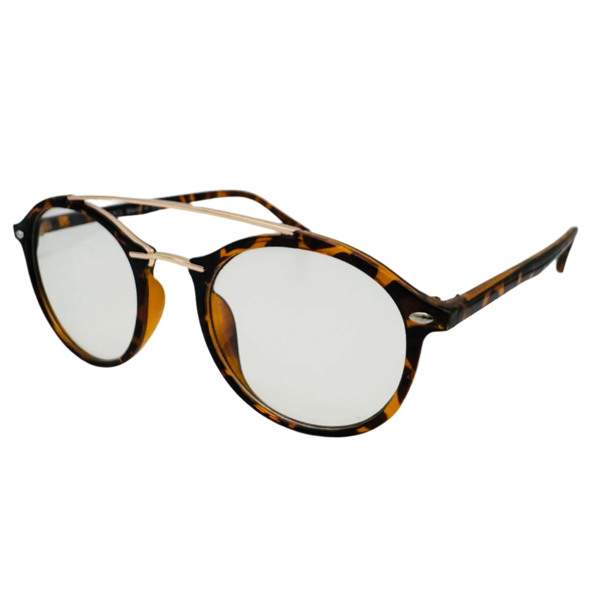 Tortoise/Gold Round Clear Lens Nerd Glasses - Non Prescription