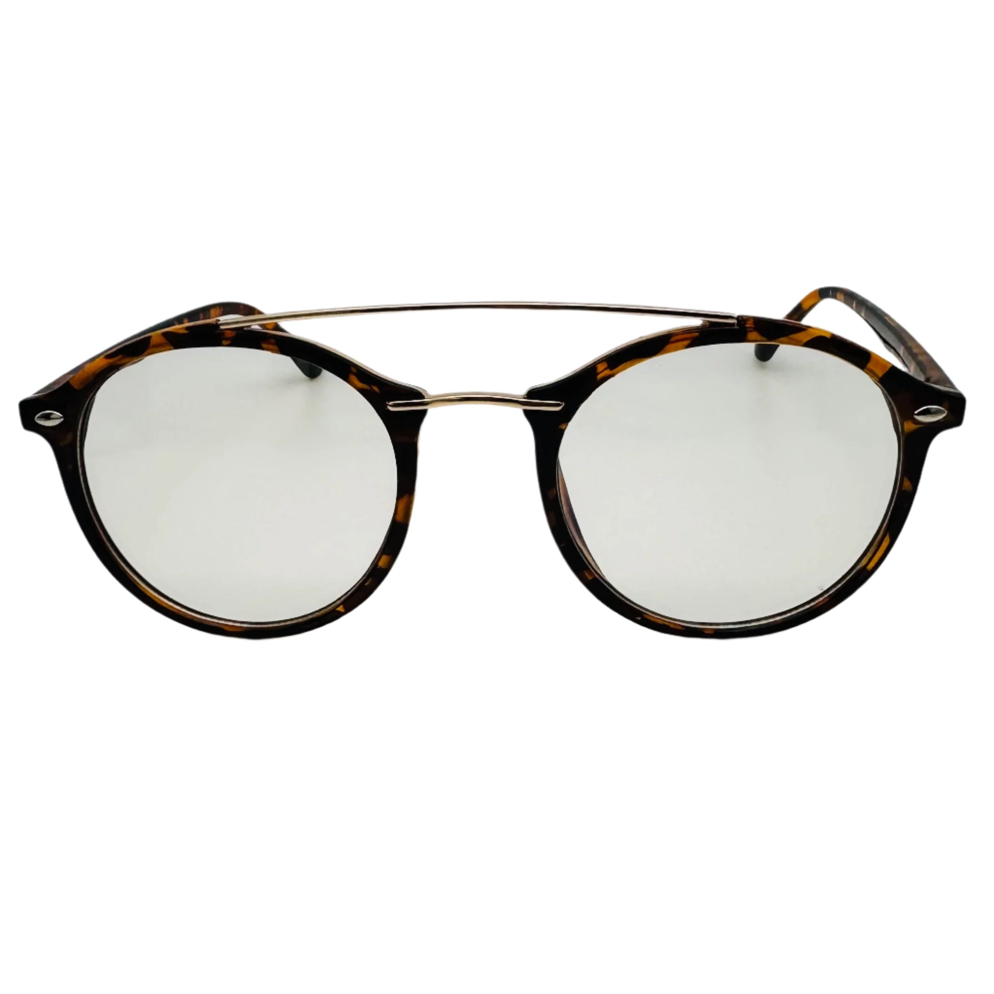 Tortoise/Gold Round Clear Lens Nerd Glasses - Non Prescription