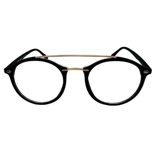 Black/Gold Round Clear Lens Nerd Glasses