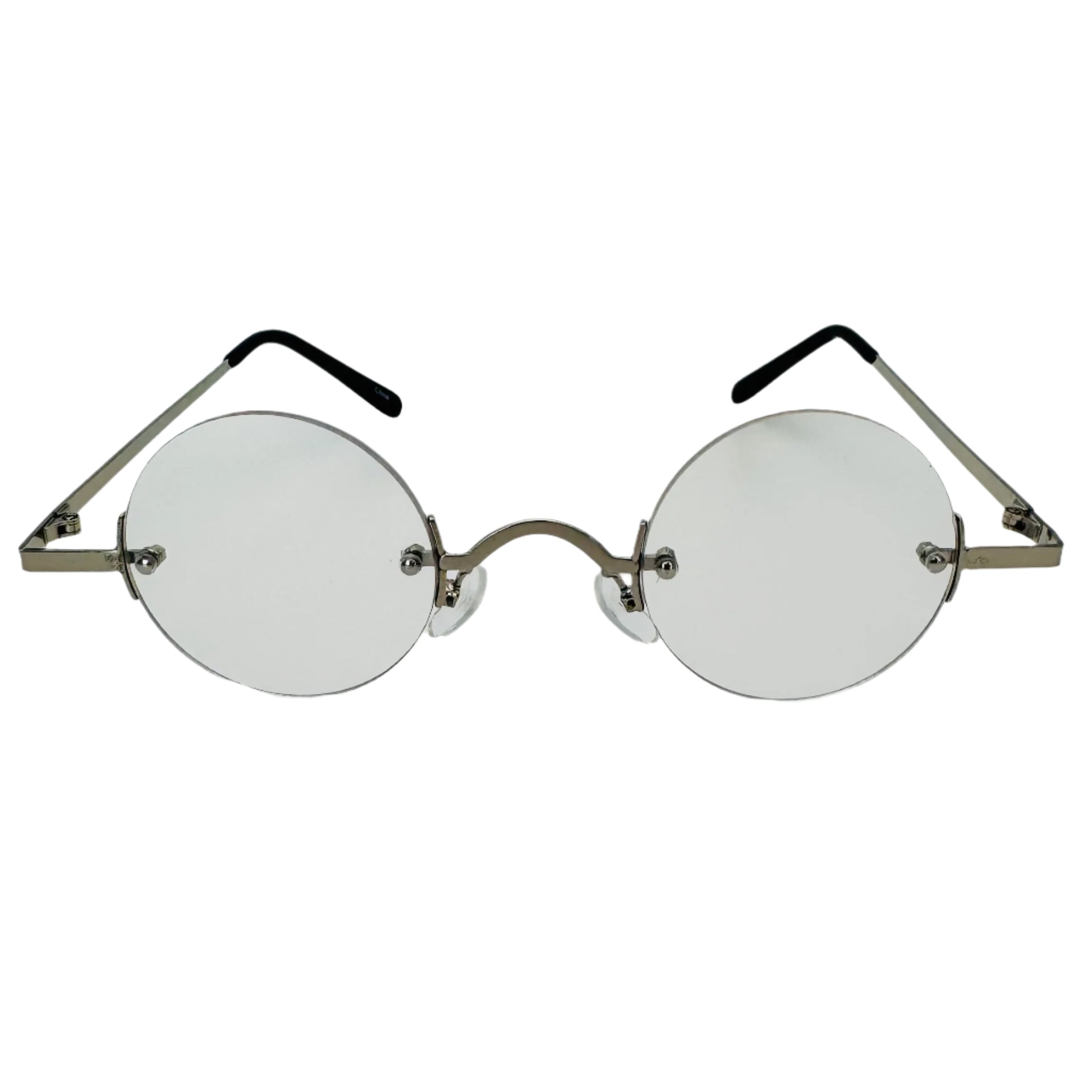 Silver Small Rimless Circle Lens Non-Prescription Glasses