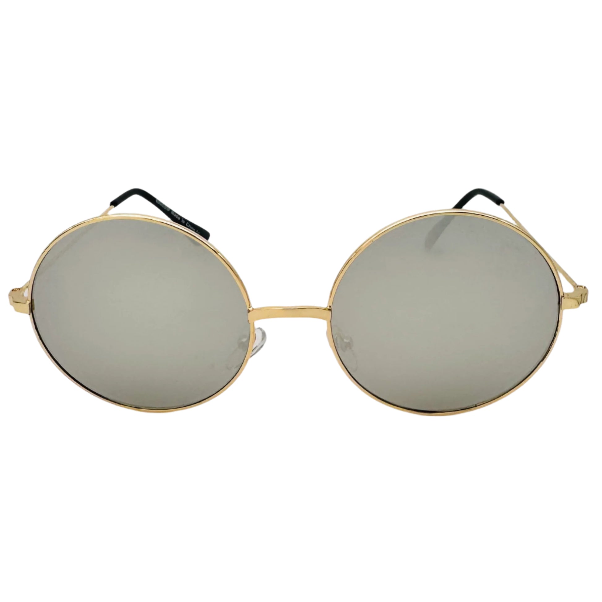 Silver Mirror Lens Circle Sunglasses - Gold Frame