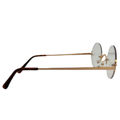Gold Small Rimless Circle Lens Non-Prescription Glasses