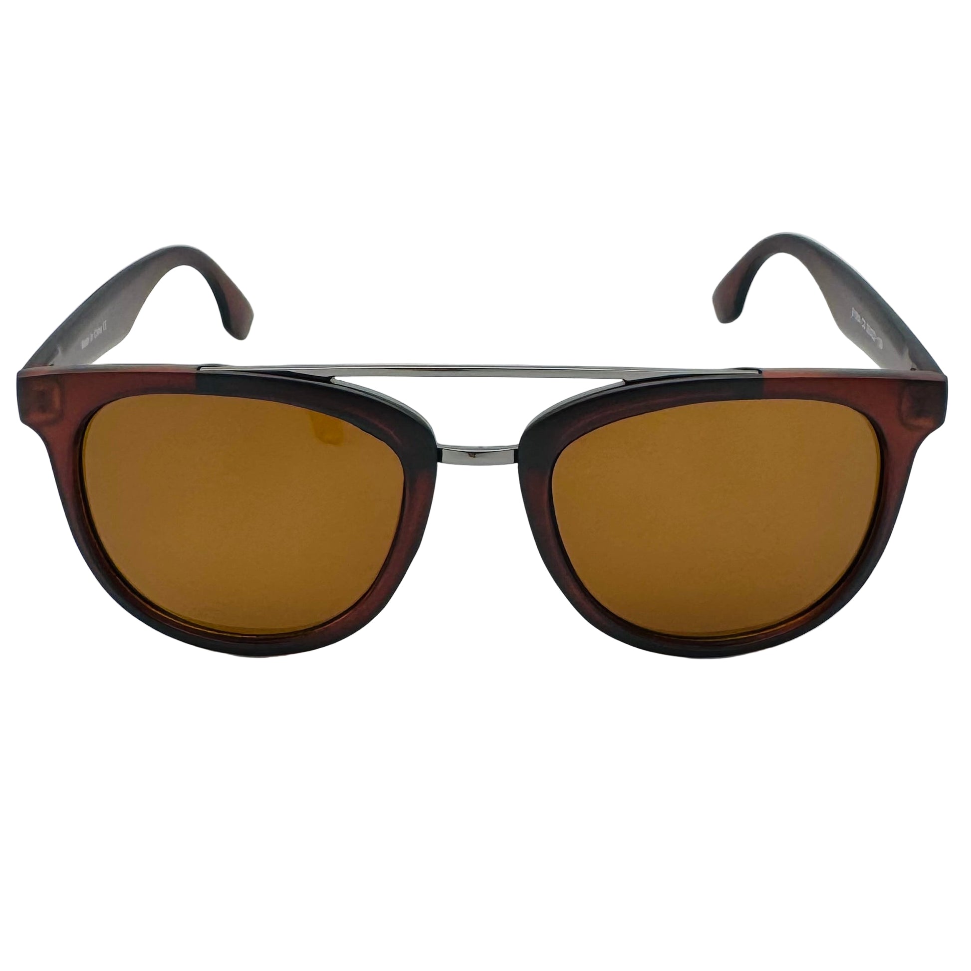 Sunglasses with brown lenses and tortoiseshell frame on a white background