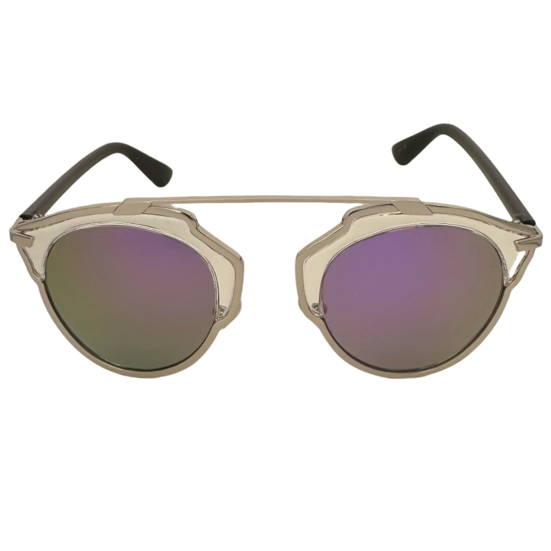 Purple Mirror Round Sunglasses with Brow Bar