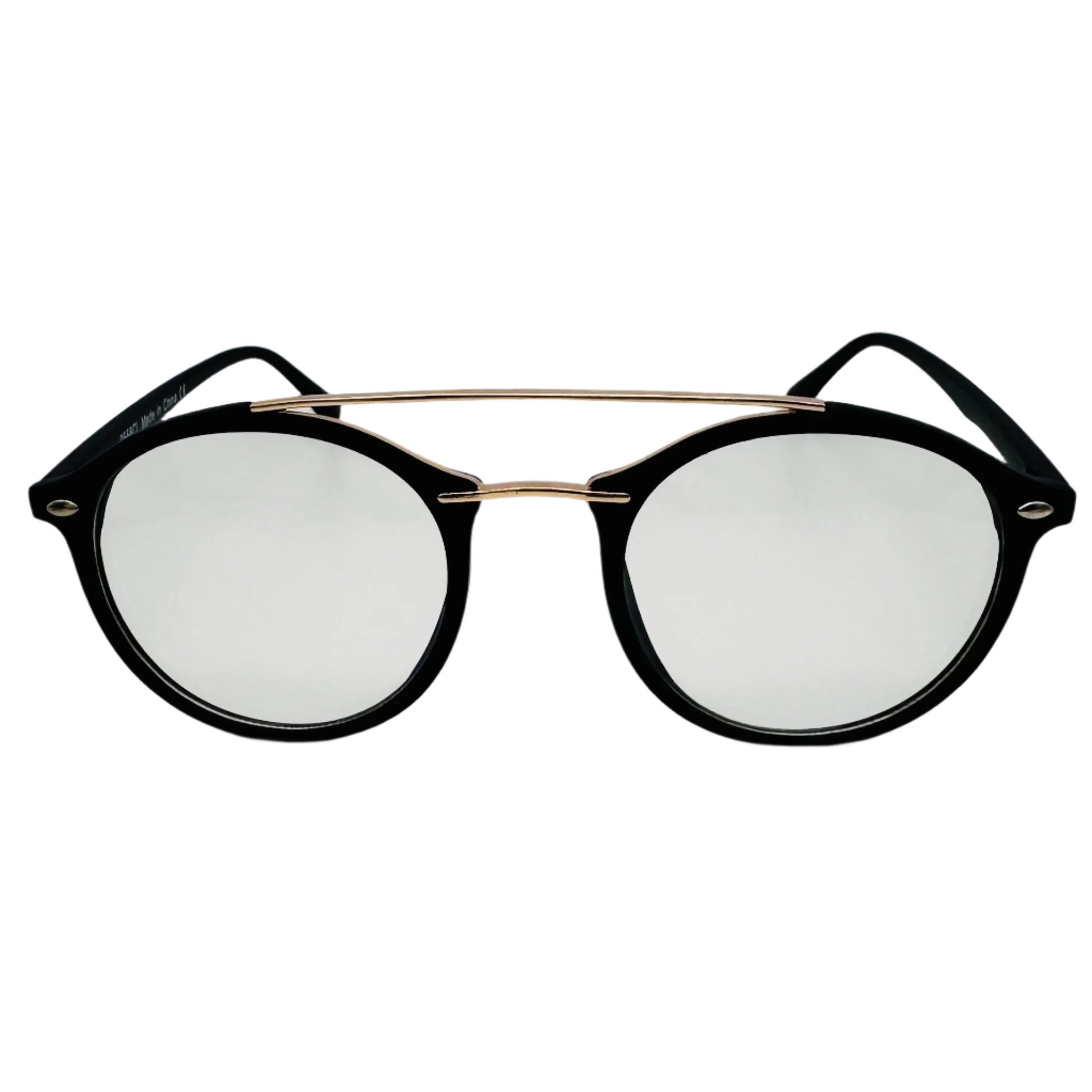 Black/Gold Round Clear Lens Nerd Glasses - Non Prescription