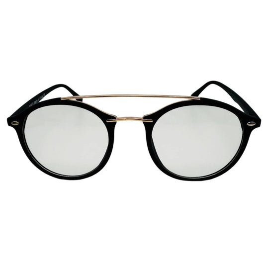Black/Gold Round Clear Lens Nerd Glasses - Non Prescription