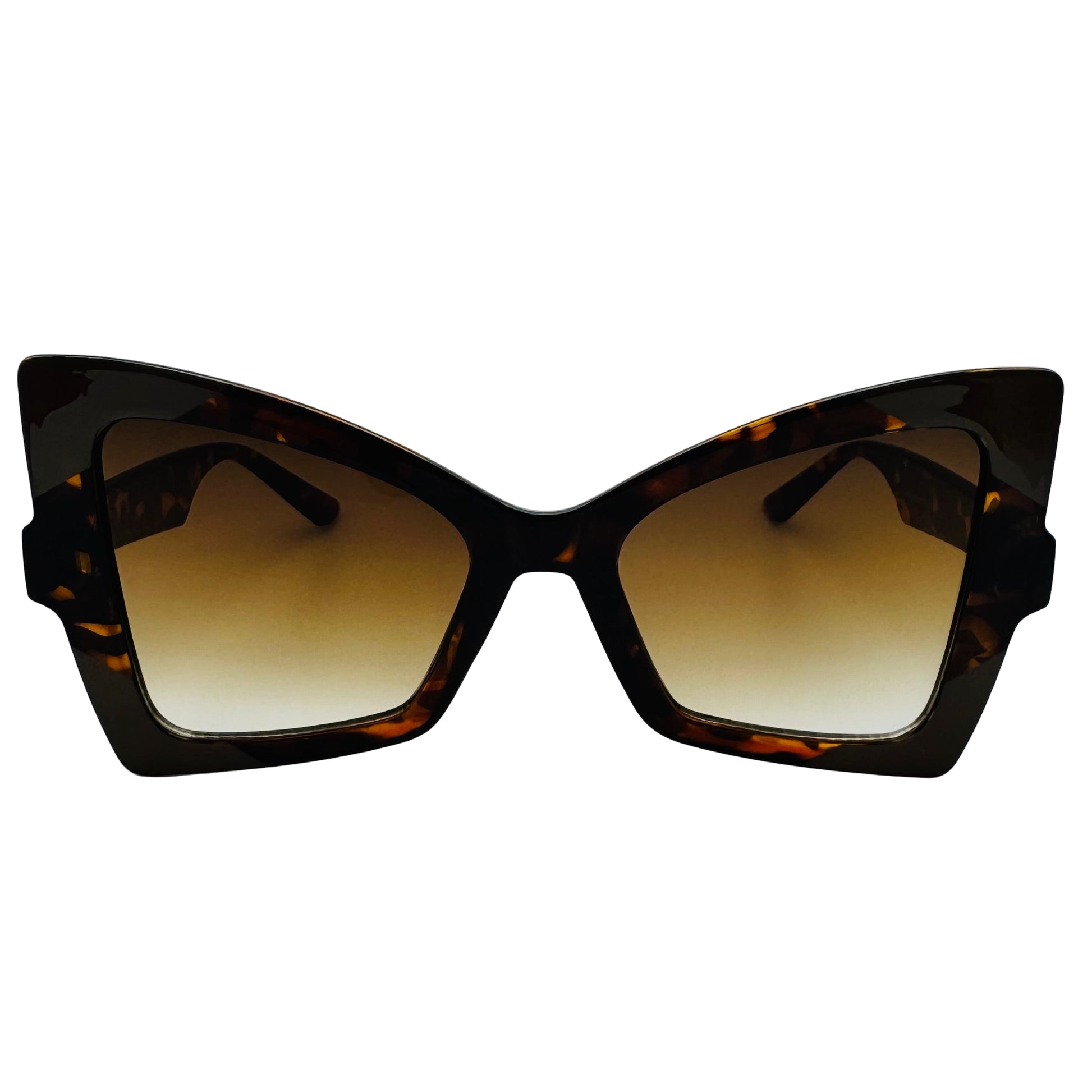 Tortoiseshell cat-eye sunglasses on a white background.