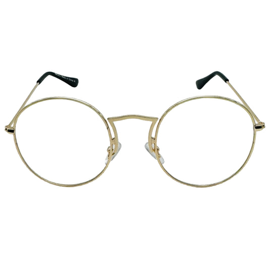 Gold Clear Lens Circle Glasses with Unique Bridge