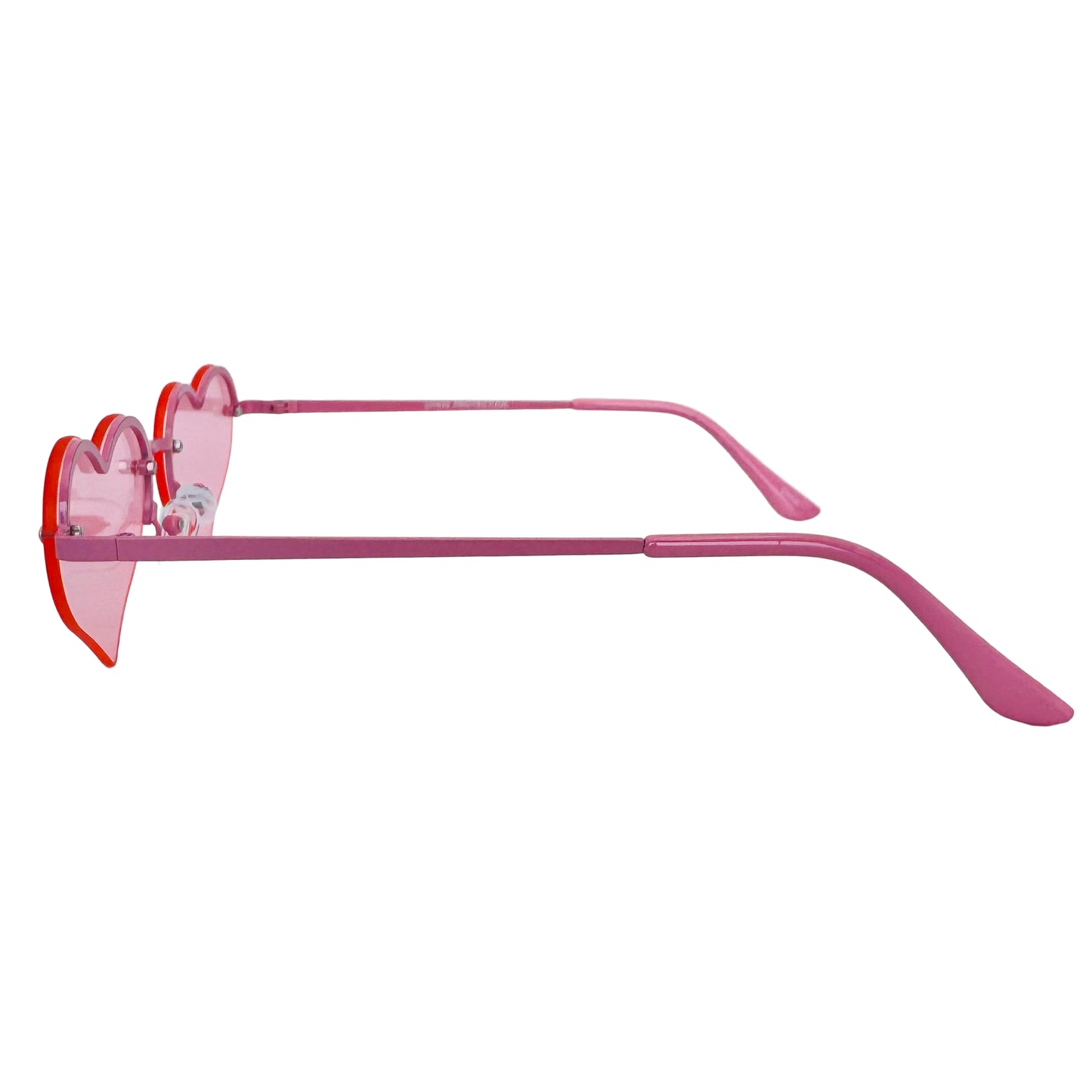 Pink heart-shaped sunglasses on a light gray background