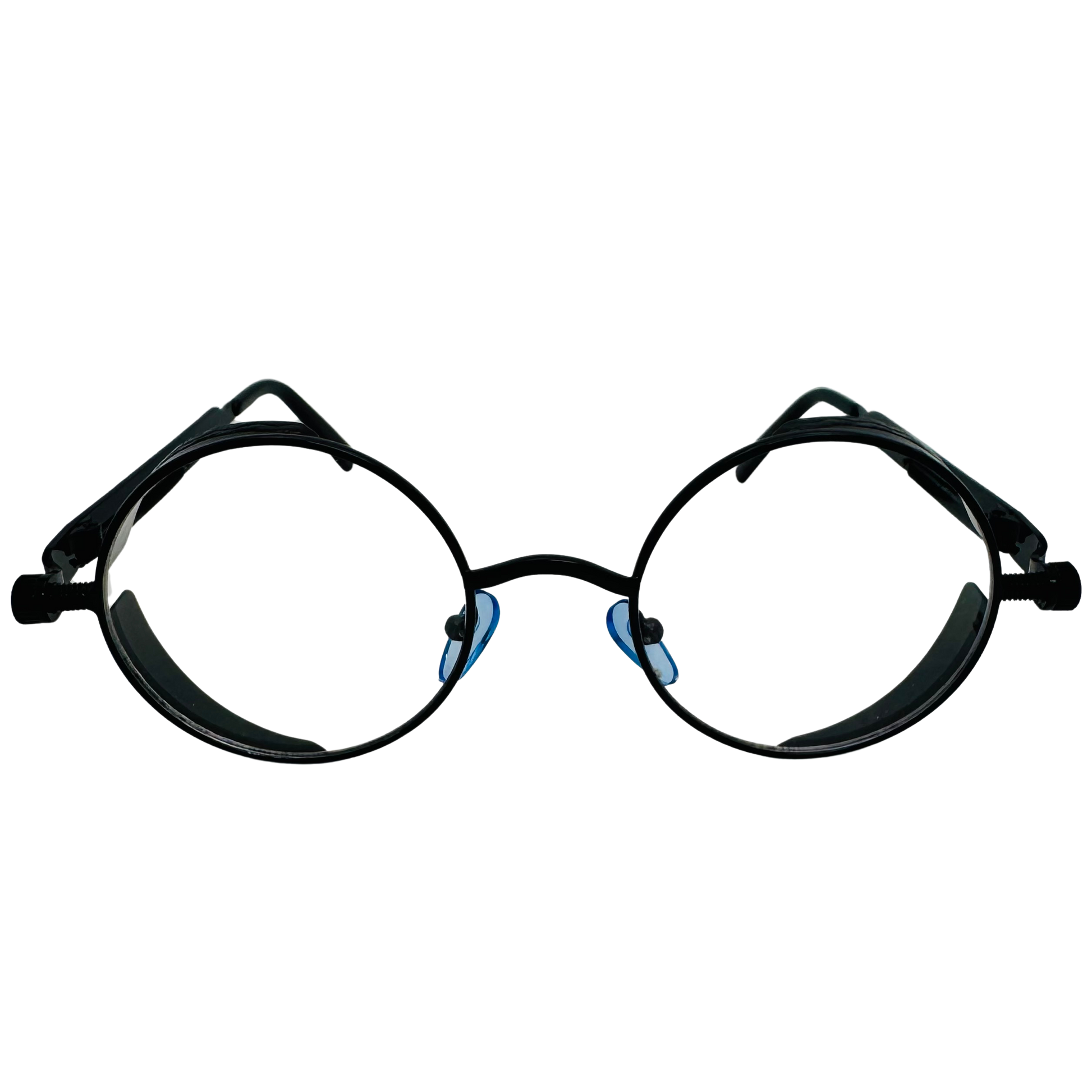 Black Clear Lens Circle Glasses with Spring Accents - Non Prescription