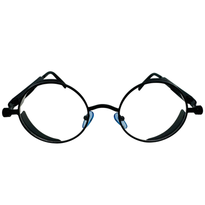 Black Clear Lens Circle Glasses with Spring Accents - Non Prescription