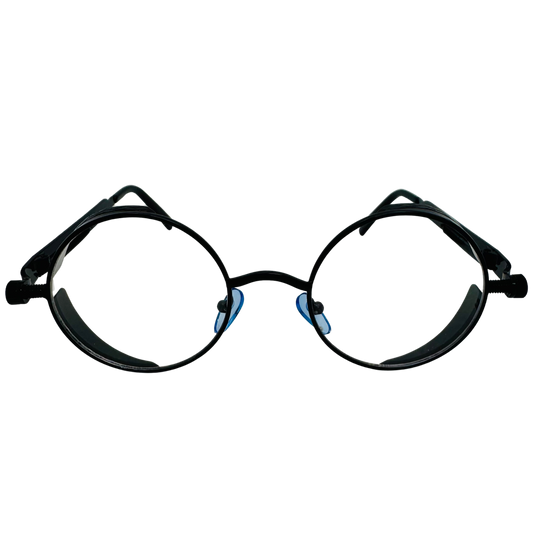 Black Clear Lens Circle Glasses with Spring Accents - Non Prescription