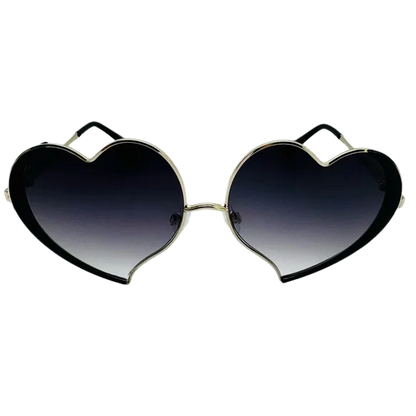 Heart-shaped sunglasses with black gradient lenses on a white background