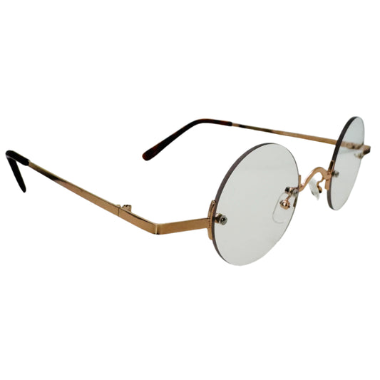 Gold Small Rimless Circle Lens Non-Prescription Glasses