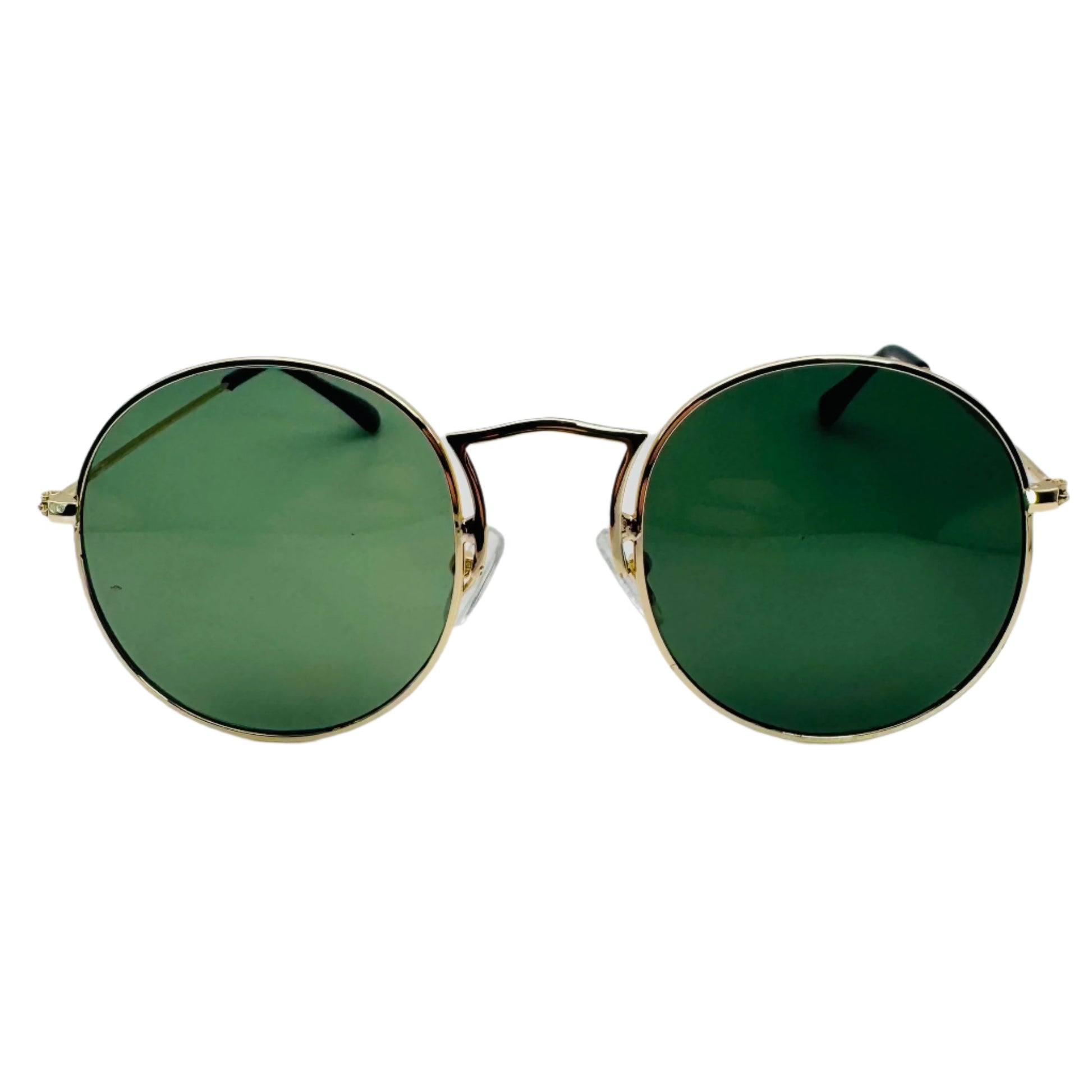 Green Lens Retro Circle Sunglasses with Unique Nose Bridge
