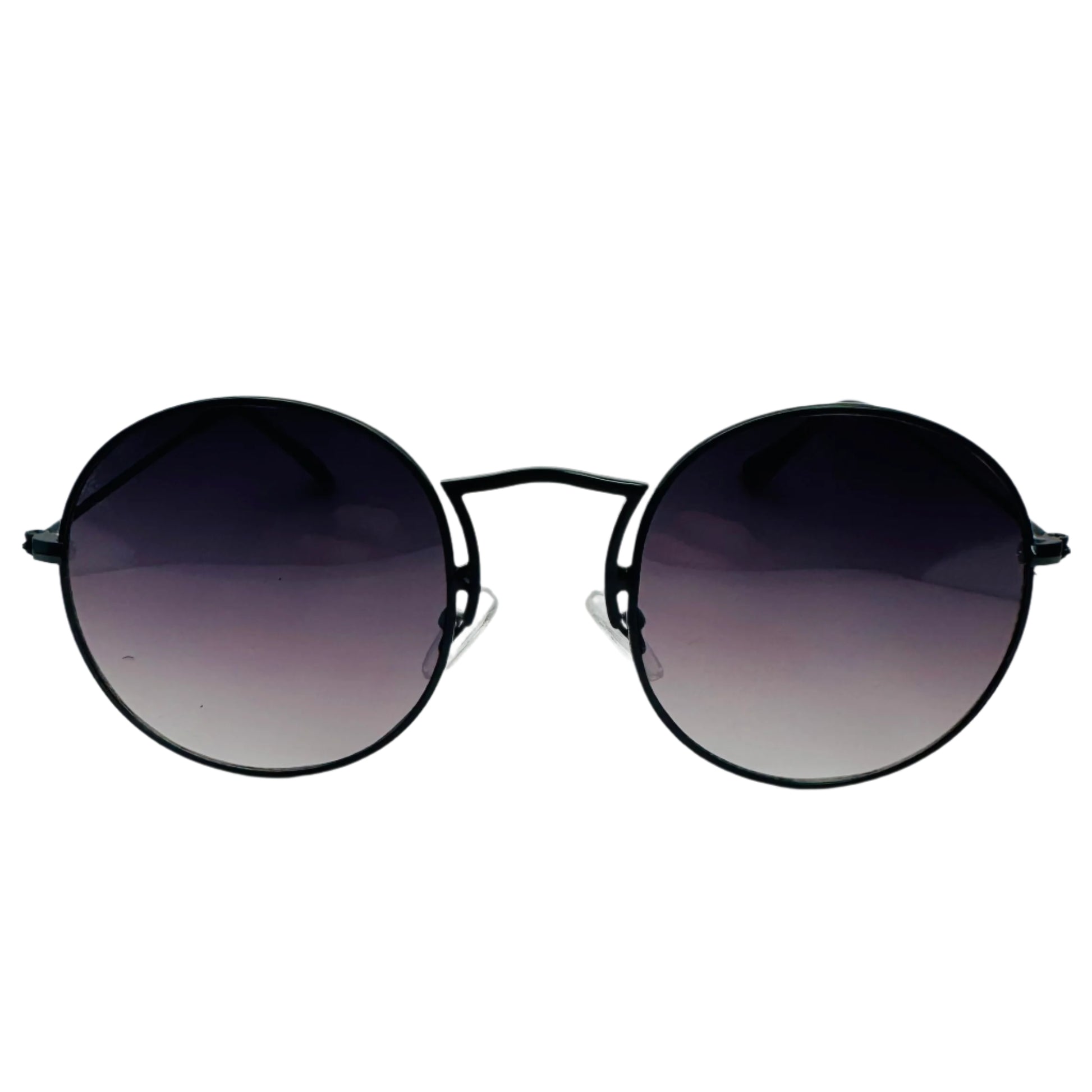 Black Lens Retro Circle Sunglasses with Unique Nose Bridge