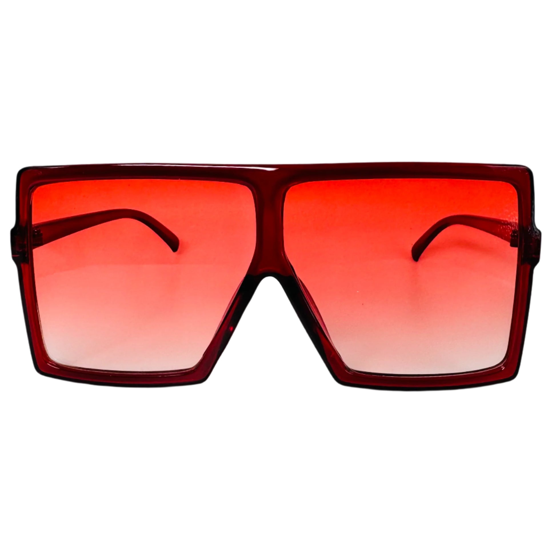 Dark Red Large Square Sunglasses with Transparent Frame