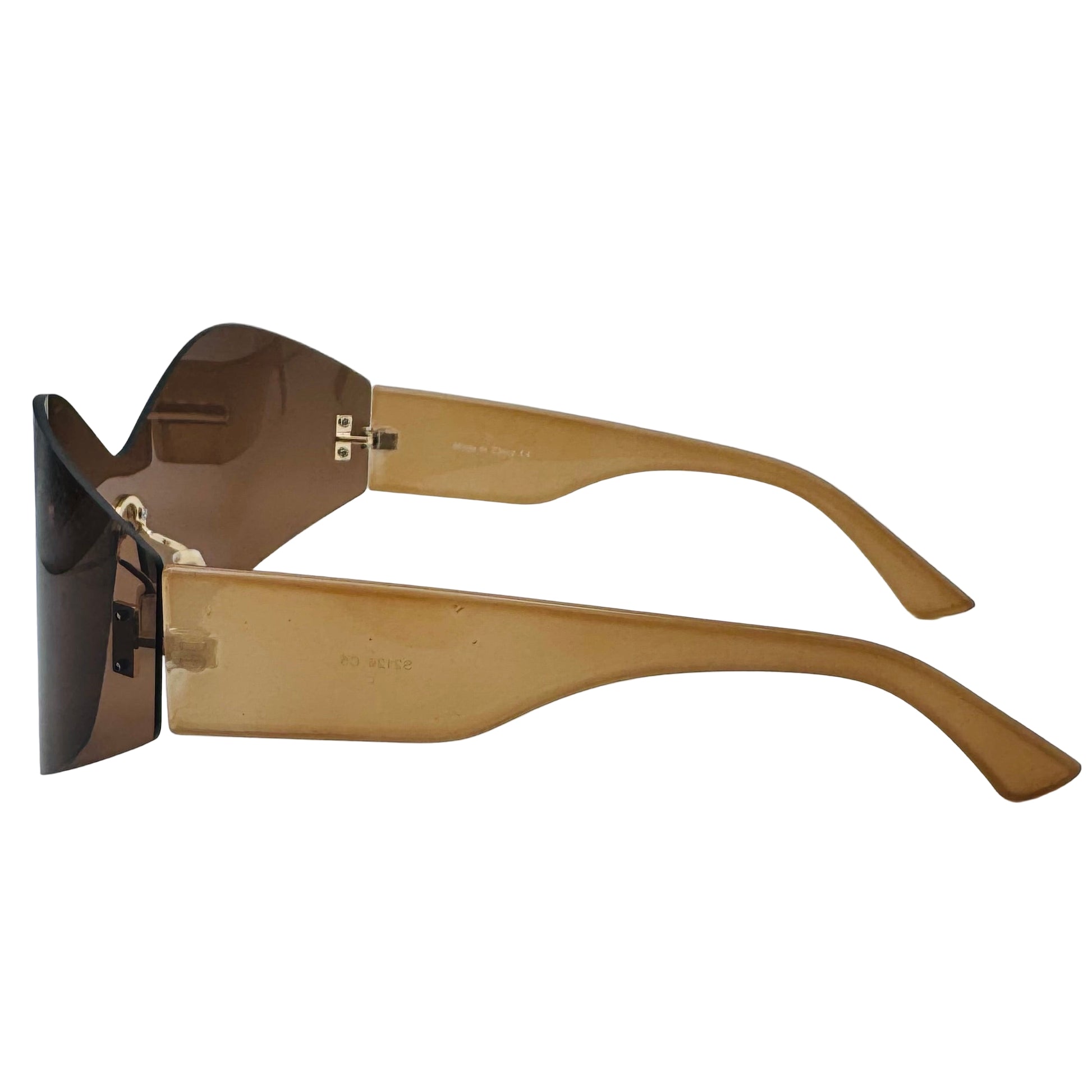 Sunglasses with brown frame and black lens on a white background