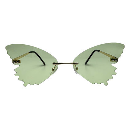 Green Butterfly Wing Rimless Sunglasses