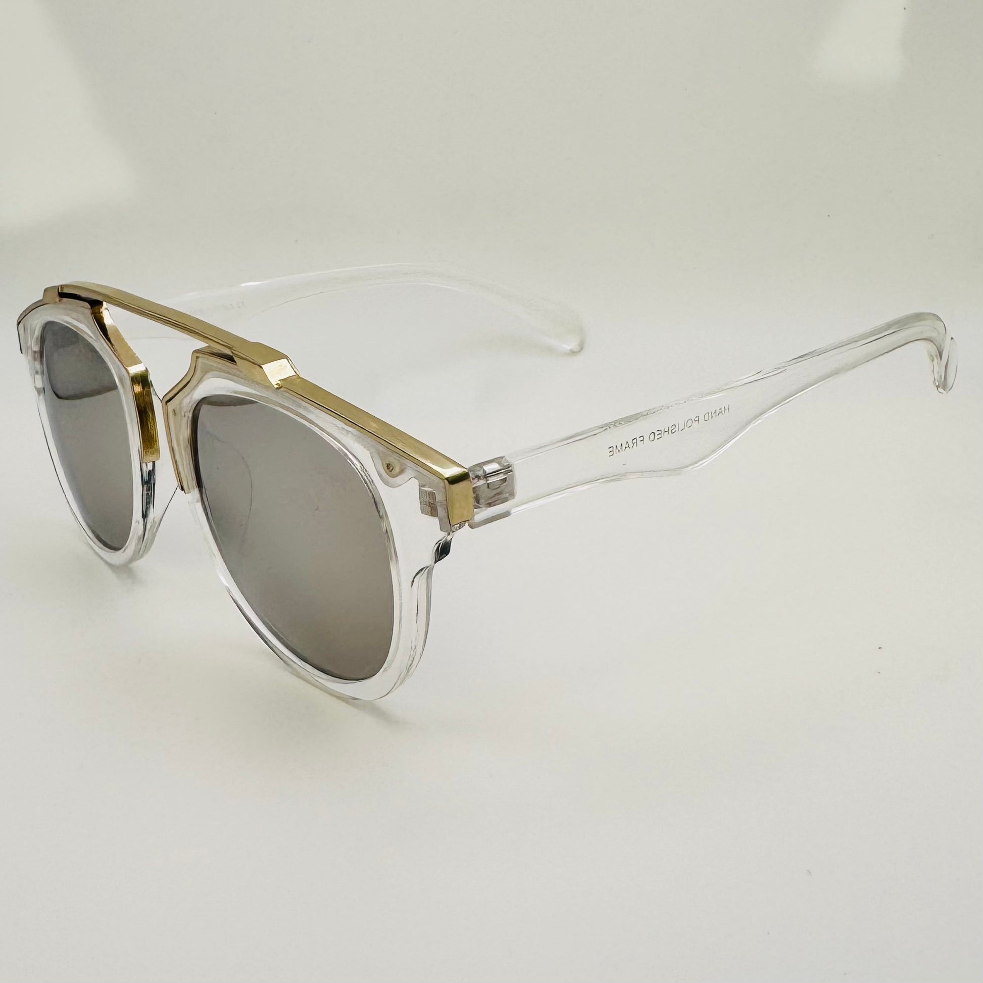 Silver Mirror Round Sunglasses with Brow Bar