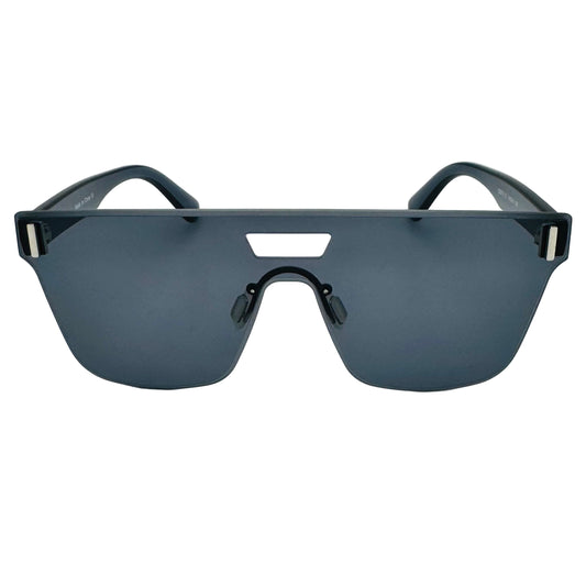 Sunglasses with a reflective surface on a light gray background