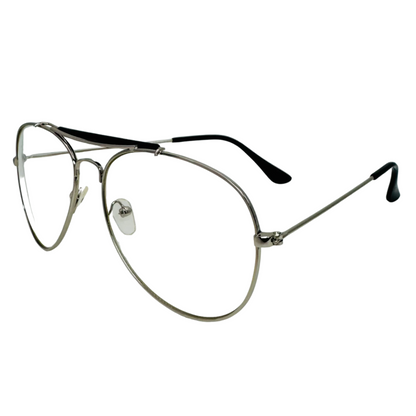 Silver Aviator Clear Lens Glasses - Non Prescription 