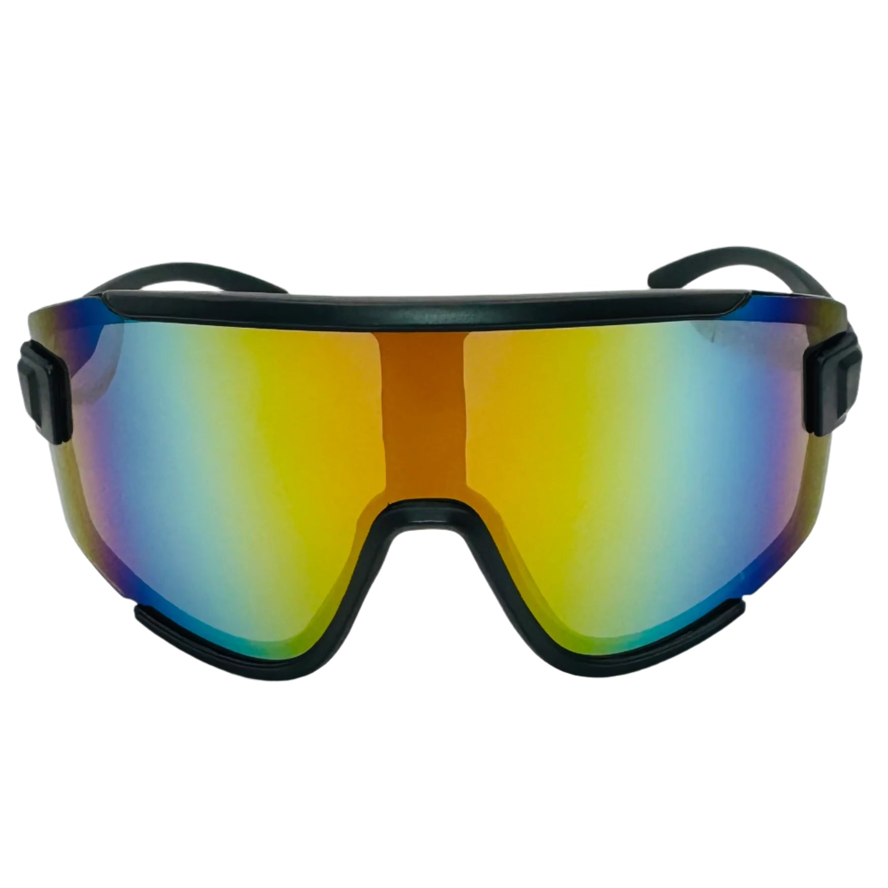 Black with Rainbow Mirror Lens Sport Wrap Sunglasses