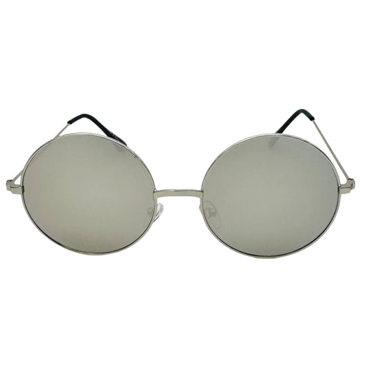 Silver Mirror Lens Circle Sunglasses - Silver Frame