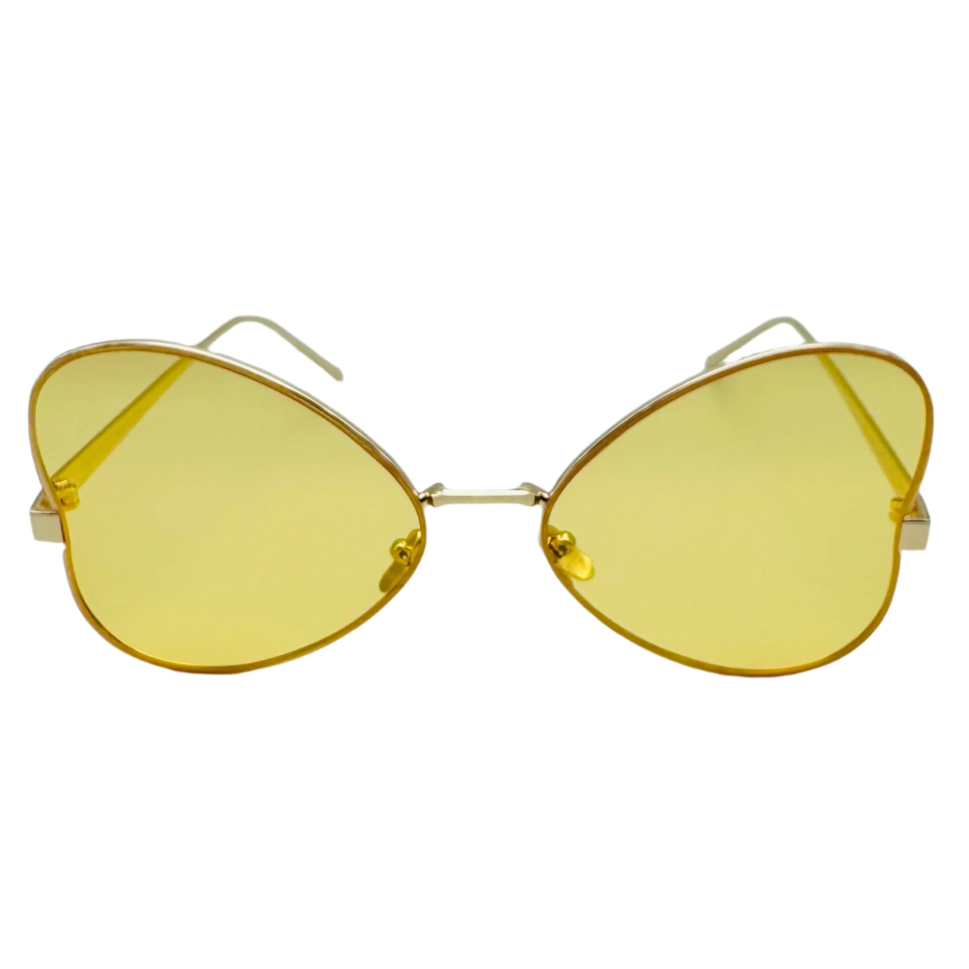 Yellow sunglasses with gold frames on a white background