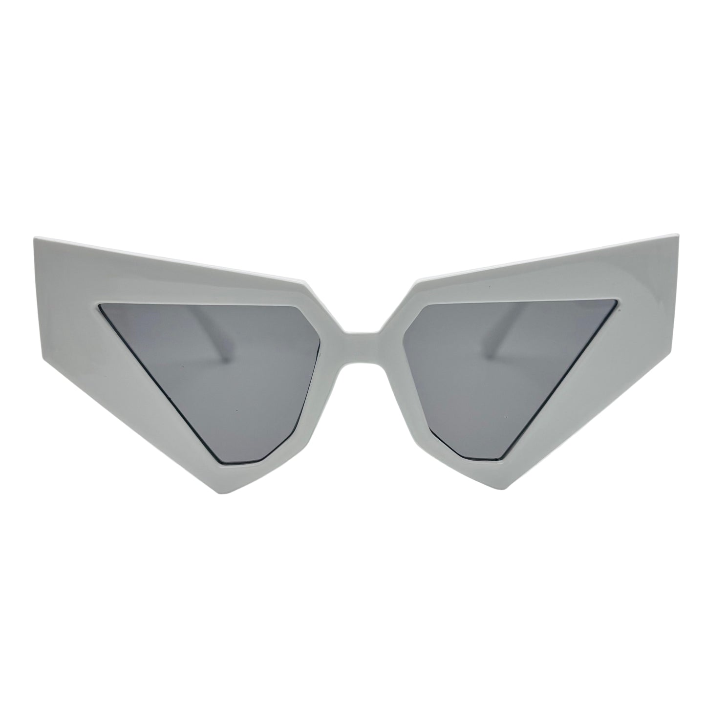 Sunglasses with a geometric frame on a light gray background