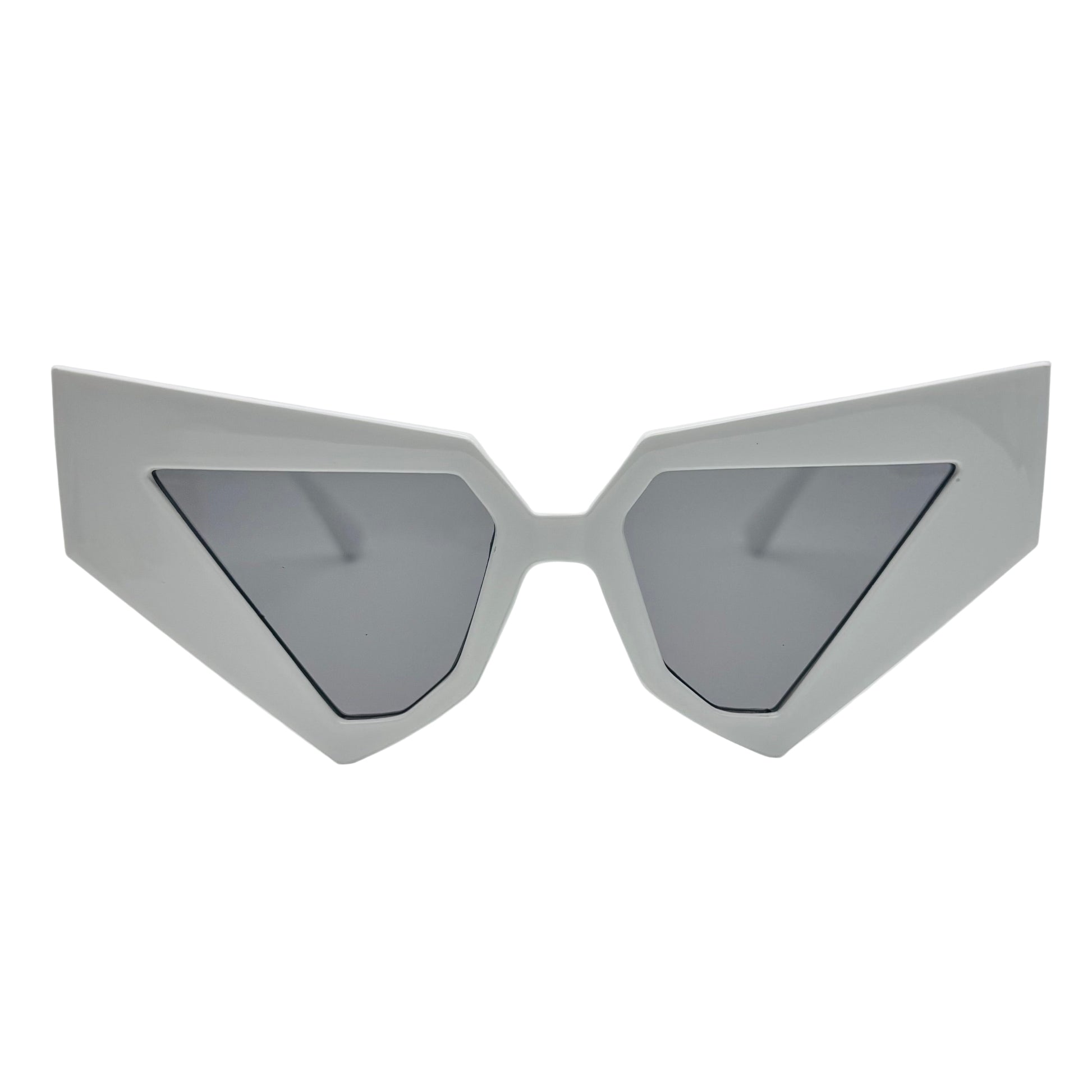 Sunglasses with a geometric frame on a light gray background