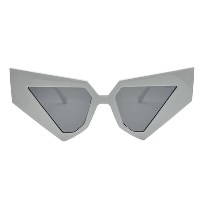 Sunglasses with a geometric frame on a light gray background
